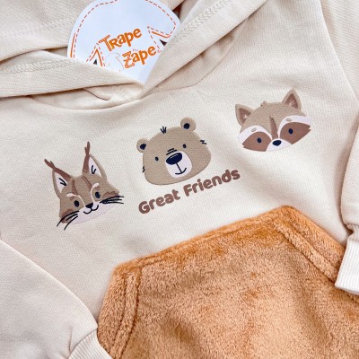 Conj. Casaco Great Friends com Pelinhos e Calça de Moletom - Areia